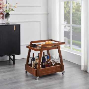 Wood bar cart with wheels -  0027